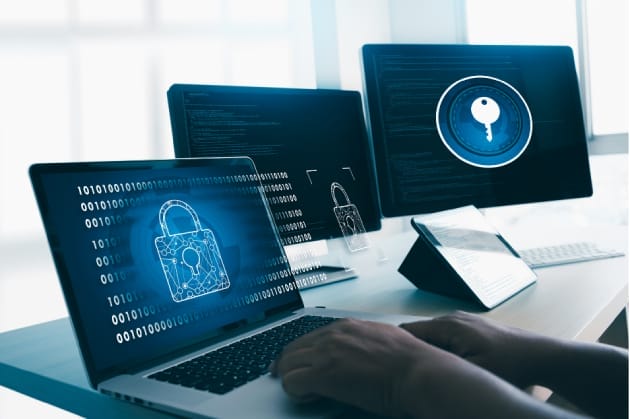 Binary code symbolizing encrypted data transmission for HIPAA compliant video conferencing