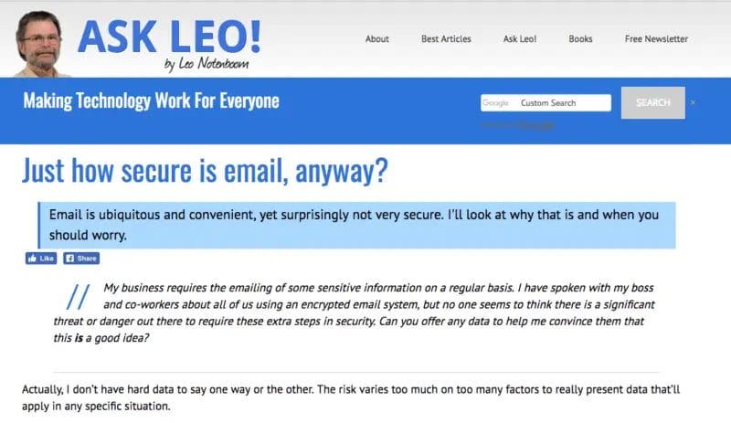 Screenshot discussing email security risks and HIPAA compliance relevance for Microsoft 365 users.