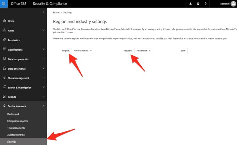 Office 365 security and compliance settings for HIPAA healthcare industry
