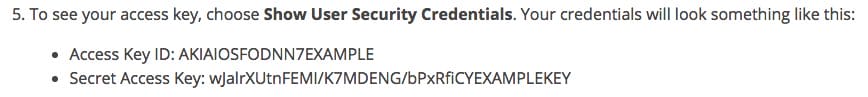 Example of AWS access key ID and secret key highlighting cloud credential security risks