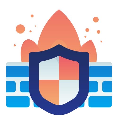 Shield and firewall icon symbolizing network protection, illustrating the monthly cost of firewalls, endpoint protection, and logging in CMMC compliance