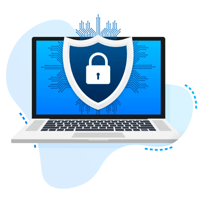Cybersecurity shield on laptop representing protection against HR phishing emails